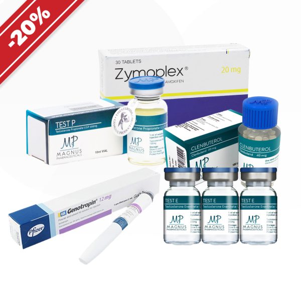 Un cours pour la force : le premier. Dexaméthasone, hormone de croissance, insuline, testostérone énanthate, testostérone propionate et clenbutérol emballage du médicament